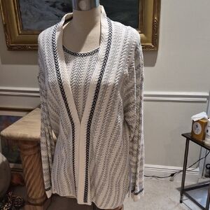St. John Cream and Black Open-Front Knit Cardigan and Shell Set (Please Read)